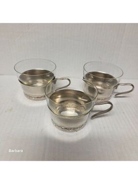 Vintage Set of 3 MHU Russian Silverplate Tea/Punch Glass and Holders